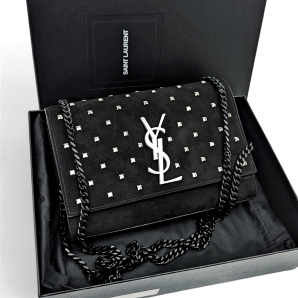✨️💎Authentic Saint Laurent Kate Crystal Embellished Suede & Leather Bag - Picture 2 of 16